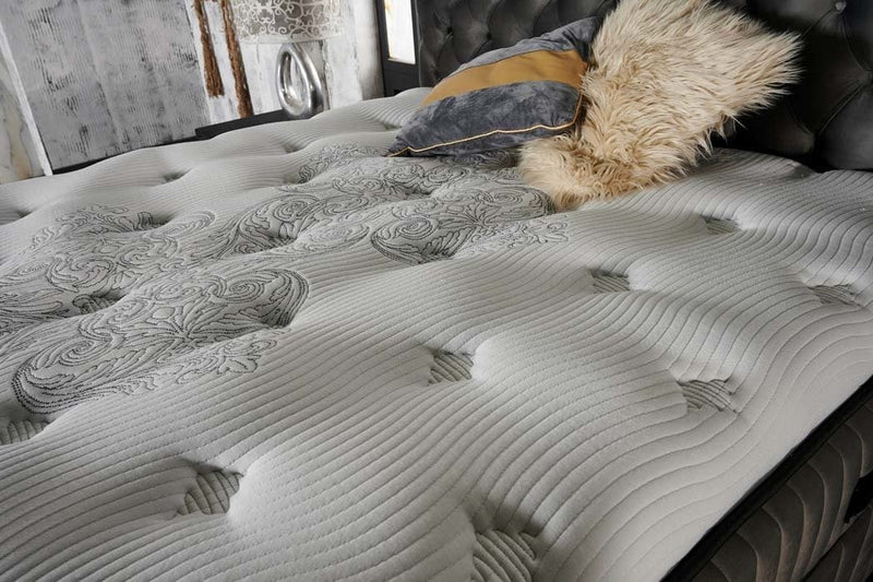 FLUFFY Lit coffre, Tête de lit et Matelas Gris orthopédique à système de ressort ensaché - Bella Home