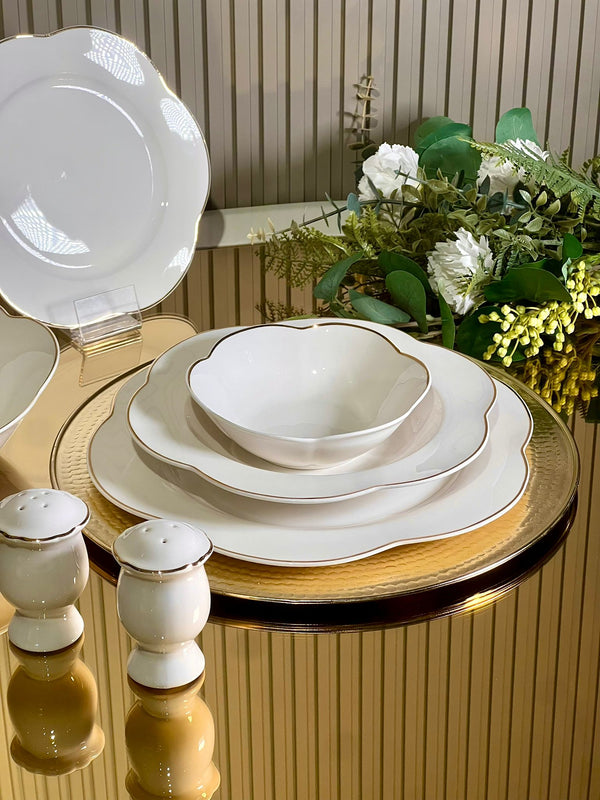 ZELLERFELD ROSA Blanc avec liseré doré Service de table 27 pièces 6 personnes - Bella Home