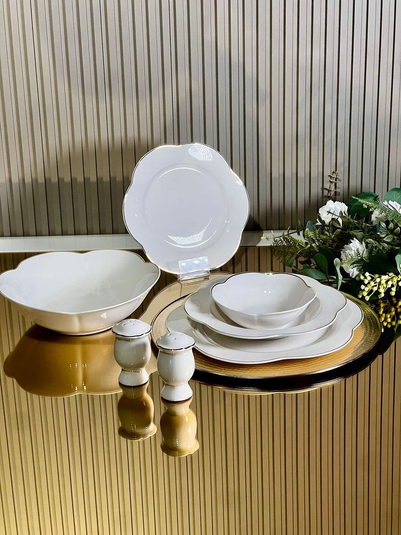 ZELLERFELD ROSA Blanc avec liseré doré Service de table 27 pièces 6 personnes - Bella Home