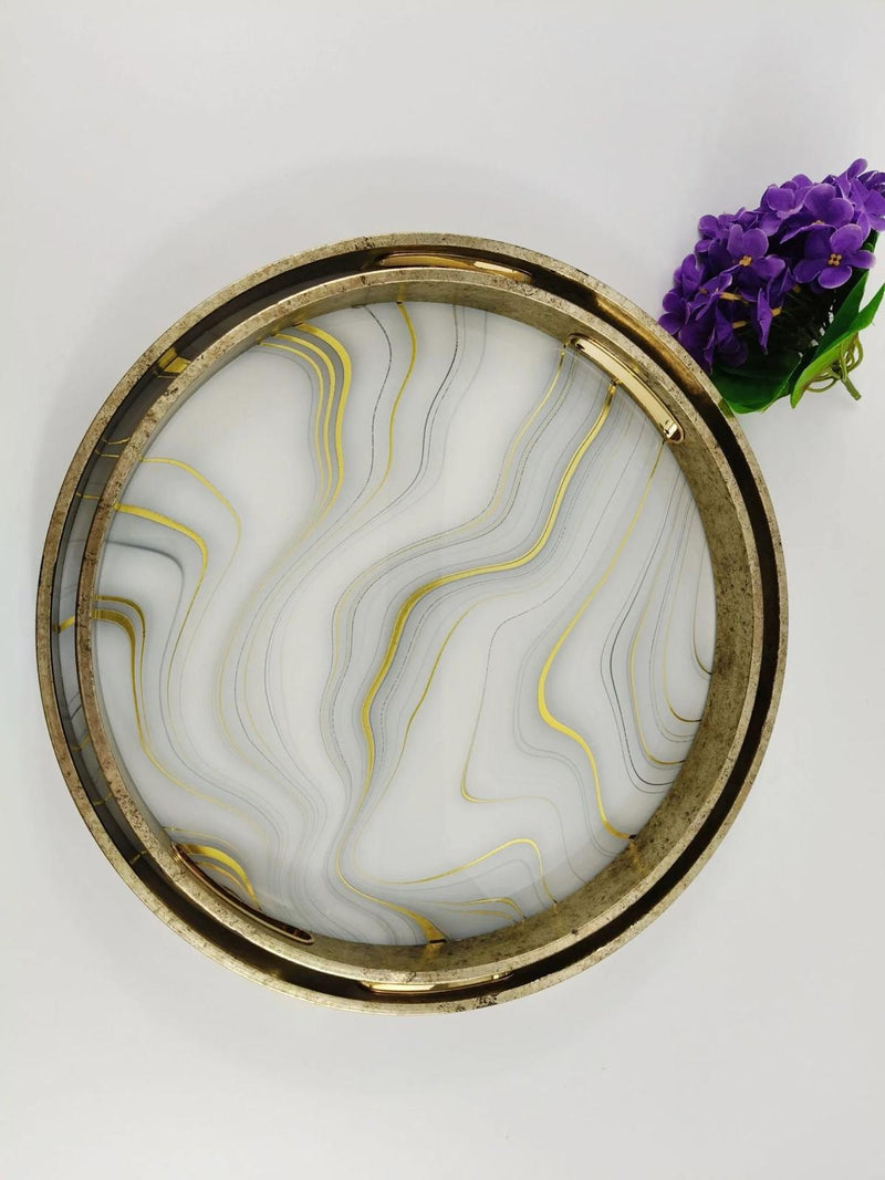 TREND HOME Lot de 2 plateaux blanc doré 40 et 35 cm - Bella Home