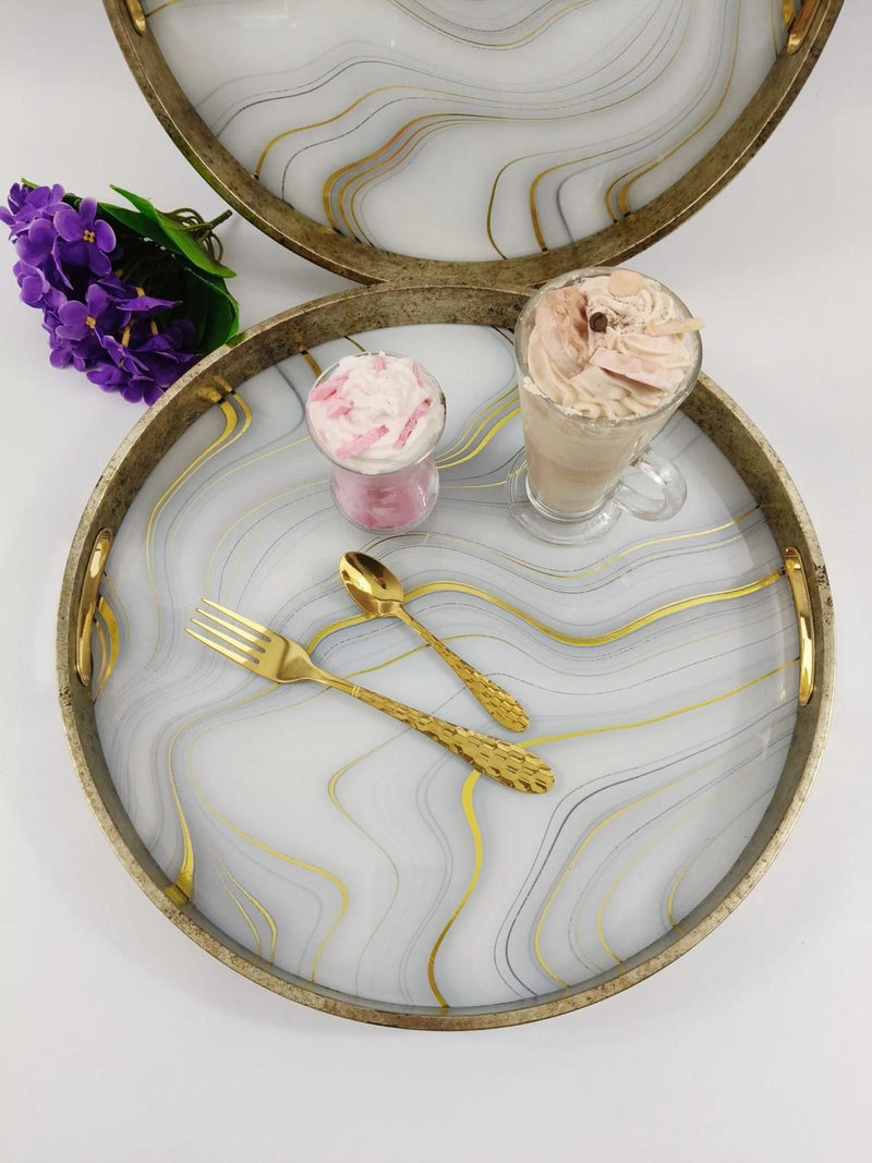 TREND HOME Lot de 2 plateaux blanc doré 40 et 35 cm - Bella Home