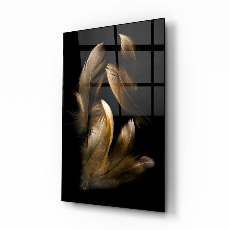 Tableau en verre - Plumes beiges tombantes