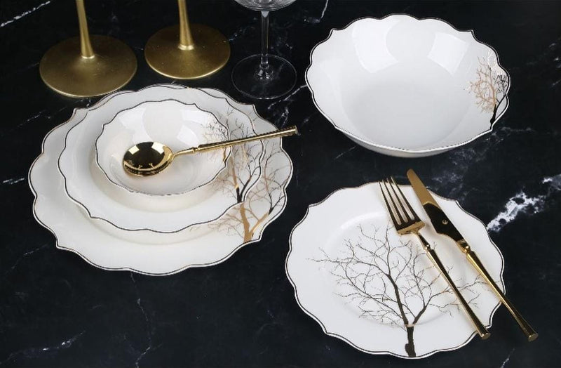 ZELLERFELD TREE Service de table motif arbre doré 25 pièces 6 personnes
