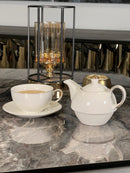 TREND HOME COLLECTION Set de théière en porcelaine et tasse avec liseré doré 3 pièces