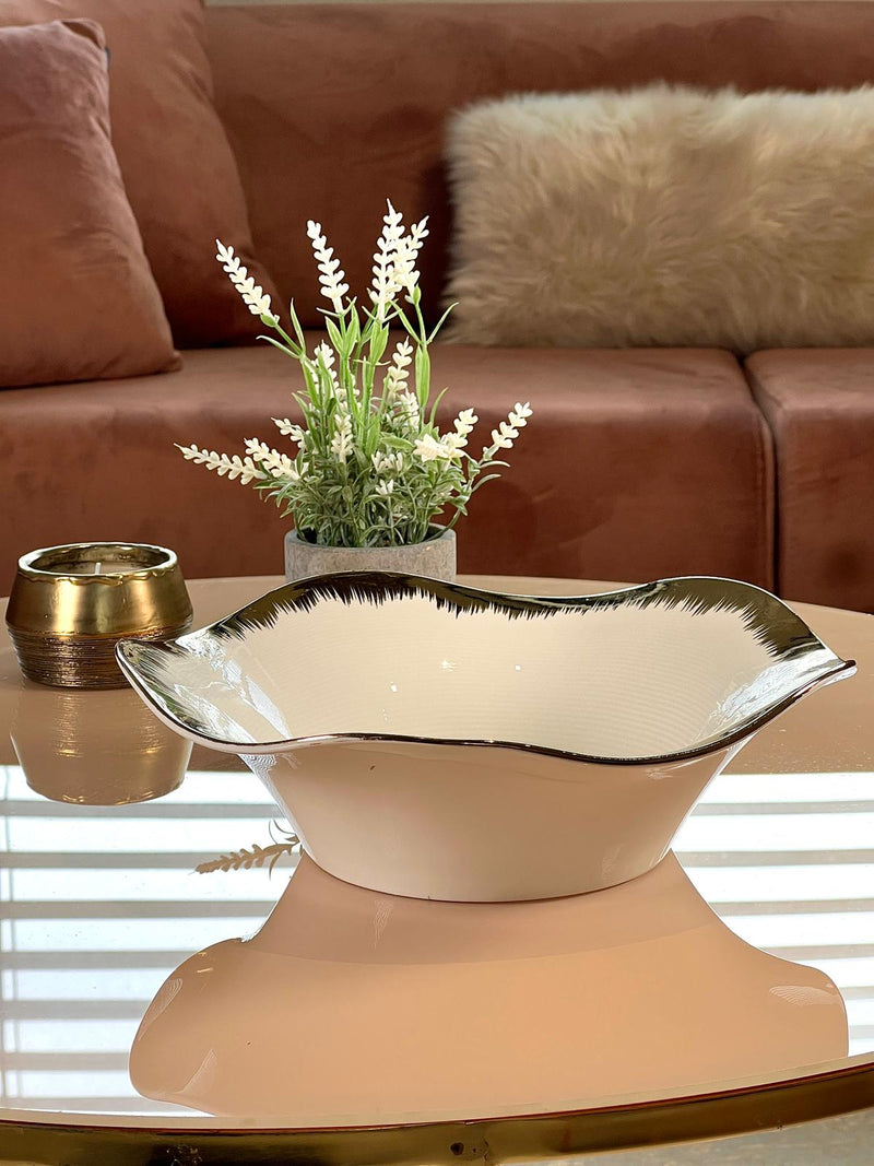 TREND HOME FLORA Assiette de service en porcelaine blanc/doré